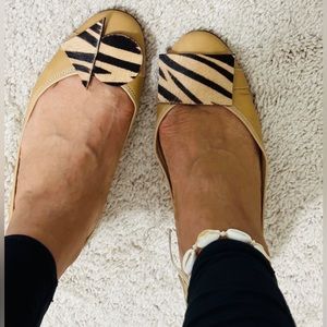 Refashioned Escada Tan Genuine Leather Flat Ballerina Shoes Size 40